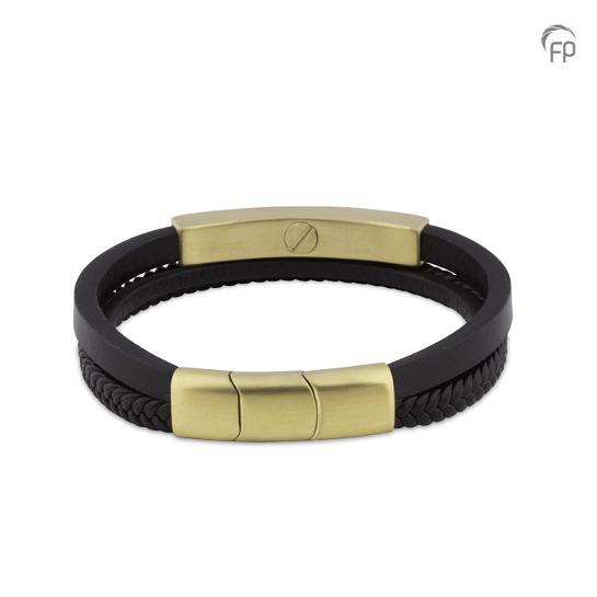 Armband leder en RVS zwart/goud